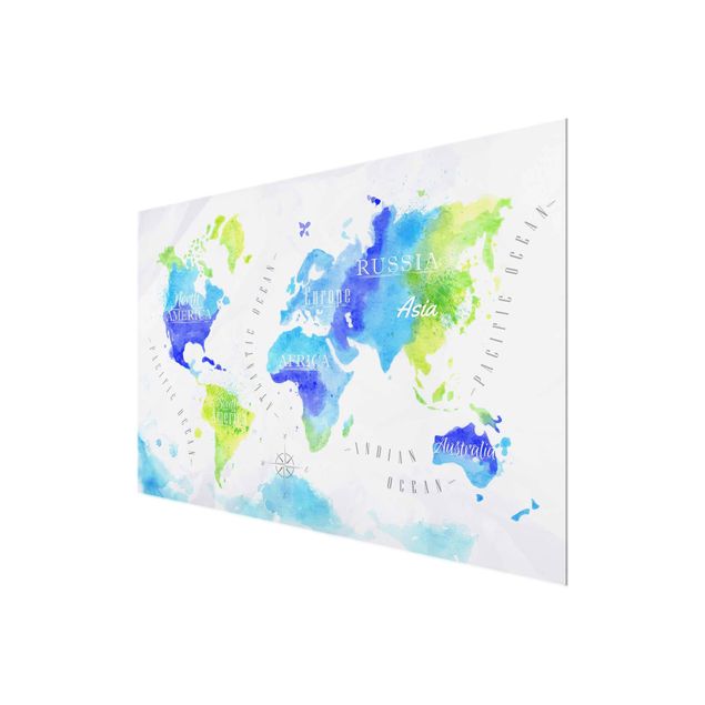 Quadri stampe Mappa del mondo Acquerello Blu Verde
