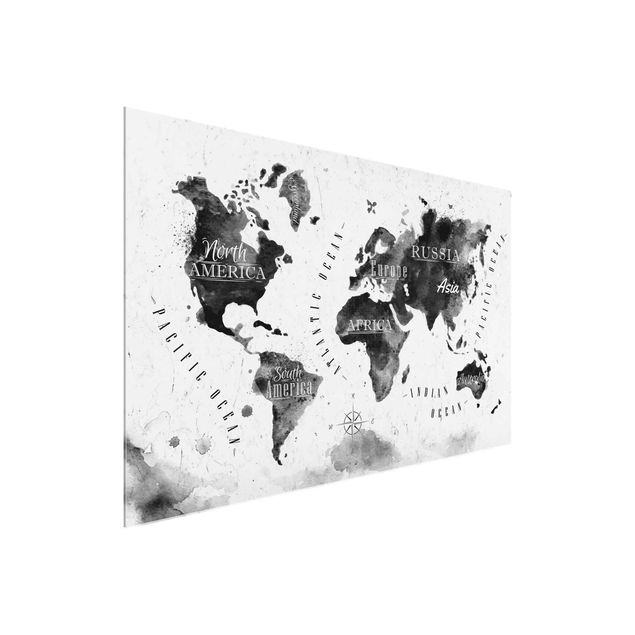 Quadri Mappa del mondo Acquerello Nero