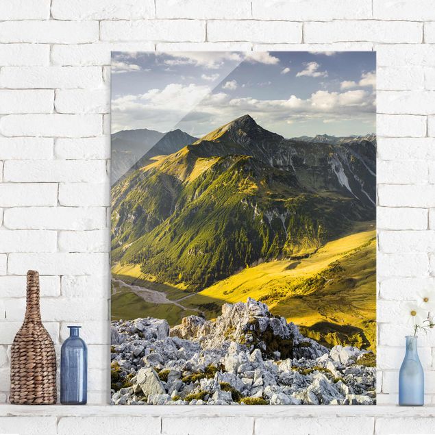 Quadri in vetro con montagna Montagne e valle delle Alpi di Lechtal in Tirolo