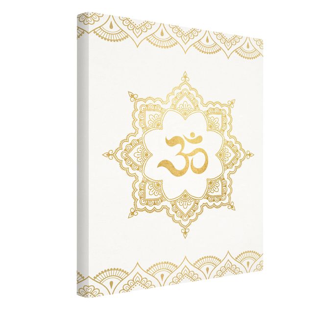 Stampe Mandala OM Illustrazione Ornamentale Oro Bianco