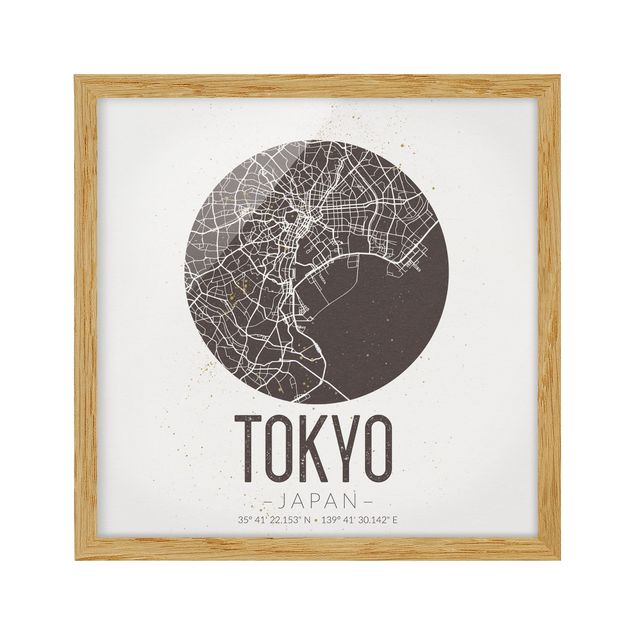 Quadri con cornice con mappamondo Mappa di Tokyo - Retrò
