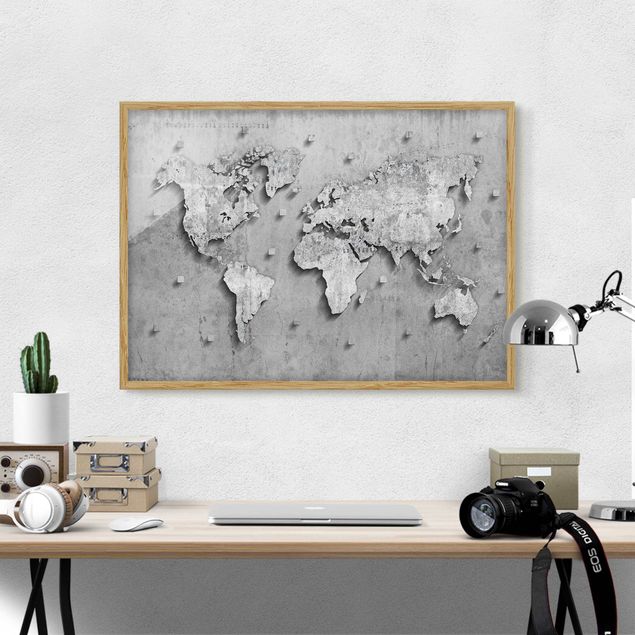 Quadro moderno Mappa del mondo in cemento