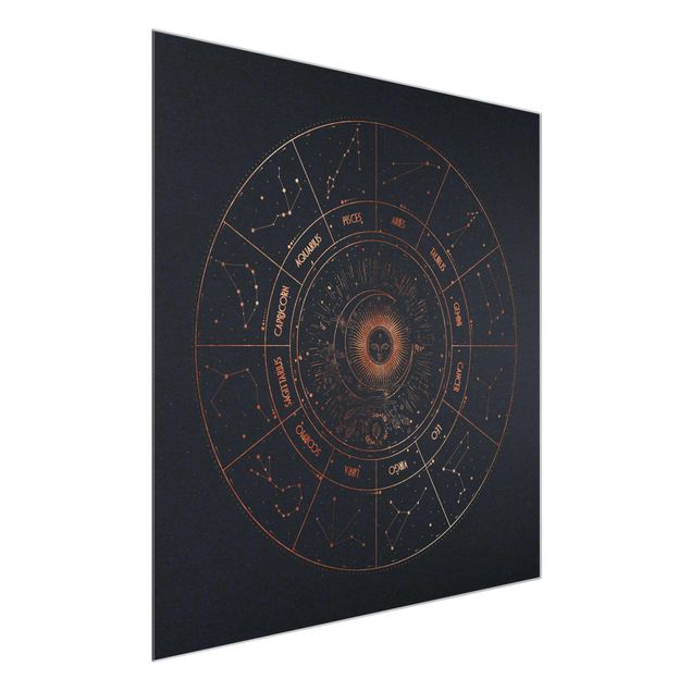 Quadri mappamondo Astrologia I 12 segni zodiacali Oro blu