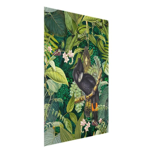 Quadri fiori Collage colorato - Cacatua nella giungla