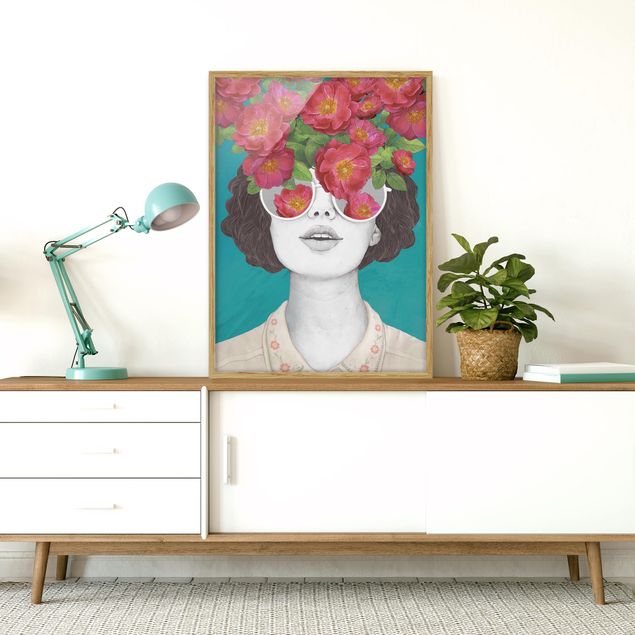 Riproduzioni quadri Illustrazione - Ritratto di Donna - Collage con Fiori Occhiali
