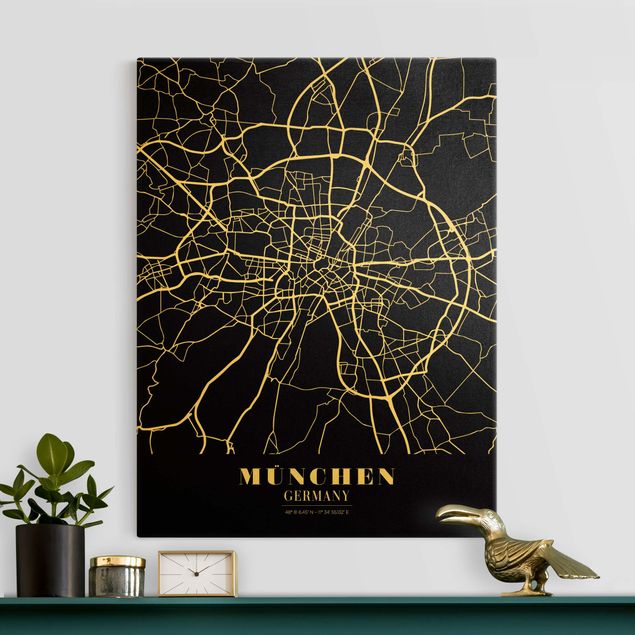 Quadri su tela Monaco Mappa di Monaco di Baviera - Nero classico