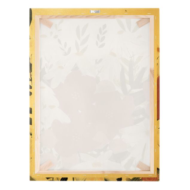 Quadro su tela oro - Varietà di fiori in rosa e bianco II
