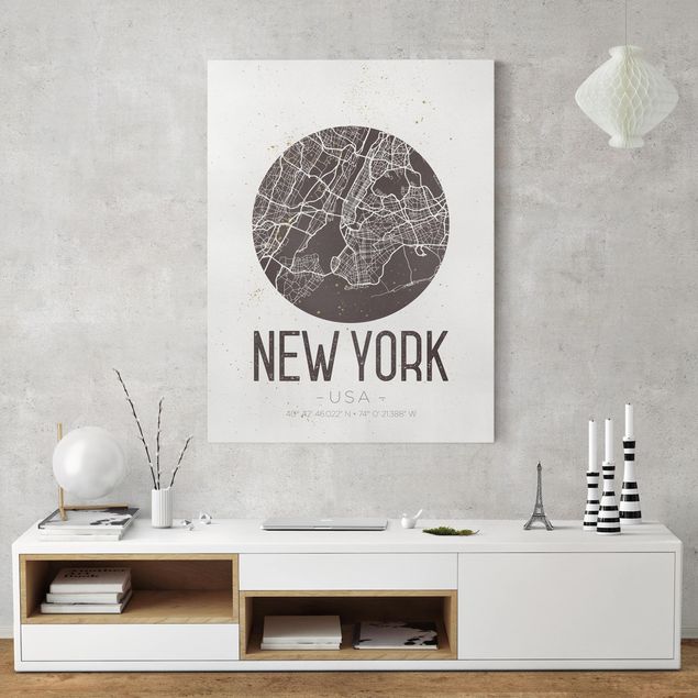 Quadri su tela New York Mappa di New York - Retrò