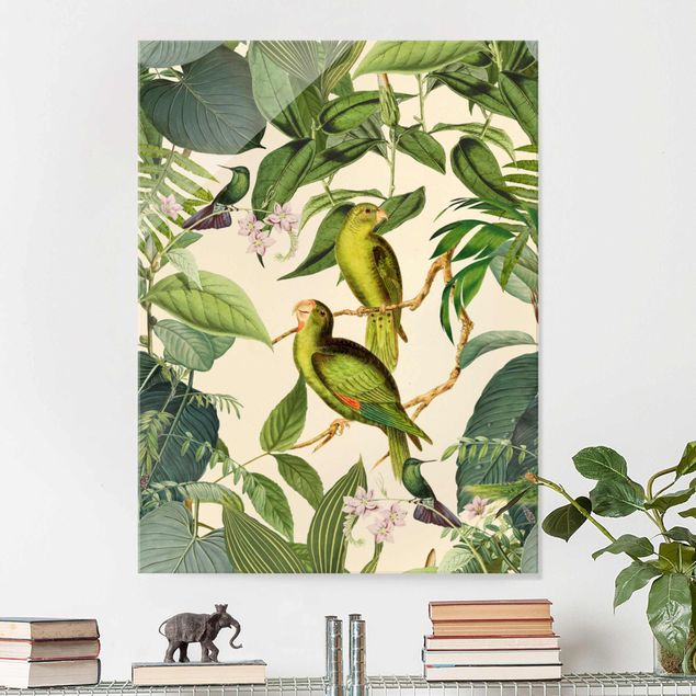 Quadri con animali della giungla Collage vintage - Pappagalli nella giungla