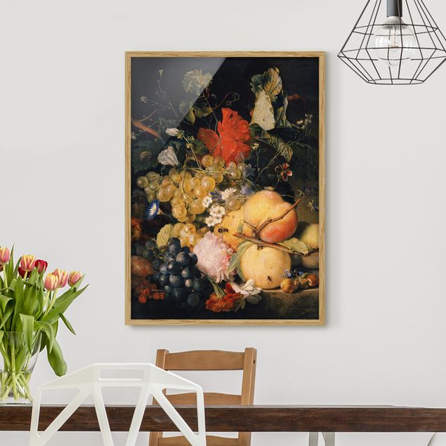 Stile di pittura Jan van Huysum - Frutta, fiori e insetti