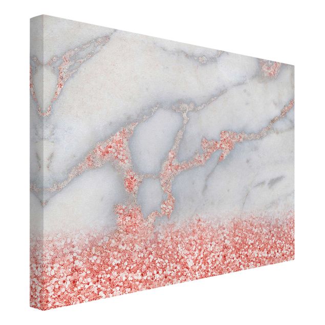 Quadro grigio Effetto marmo con coriandoli rosa chiaro