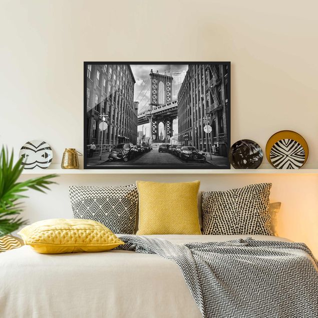 Quadri con cornice in bianco e nero Ponte di Manhattan in America
