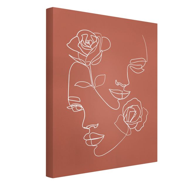 Quadri su tela con rose Line Art - Volti femminili Rose Rame