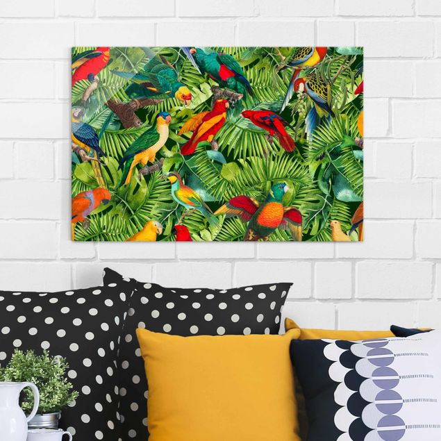 Quadri con animali della giungla Collage colorato - Pappagalli nella giungla