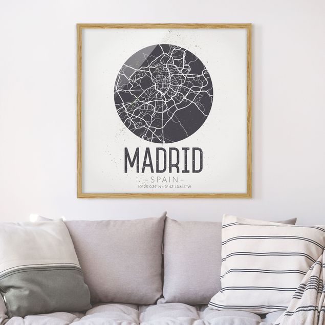 Quadri con cornice in bianco e nero Mappa di Madrid - Retrò