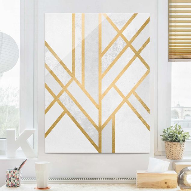 Quadro in vetro - Art Deco Geometria oro bianco - Verticale 4:3