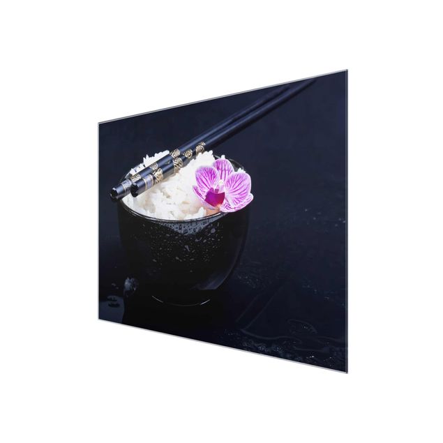Quadro nero Ciotola di riso con orchidea