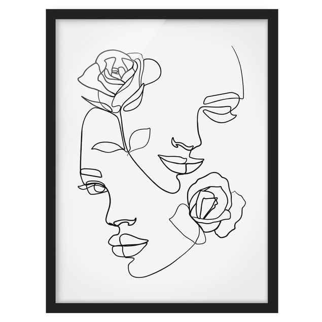 Quadri con cornice in bianco e nero Line Art - Volti di donna Rose Bianco e Nero