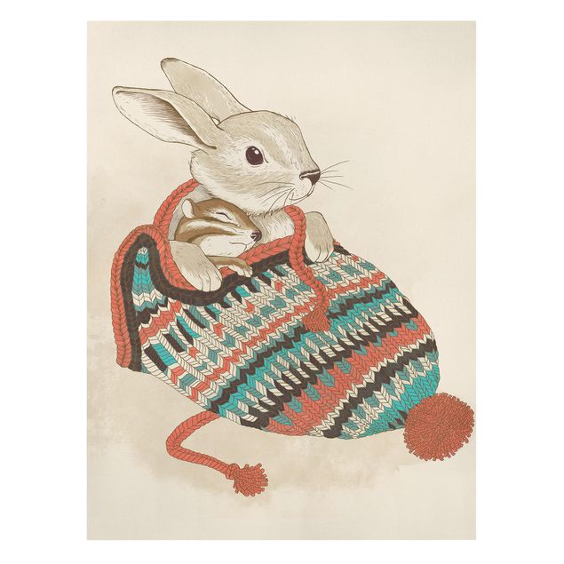 Quadri Laura Graves Art Illustrazione - Coniglio Santander coccolone con cappello