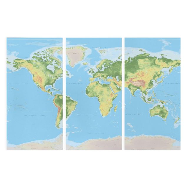 Quadro moderno blu Mappa del mondo fisico