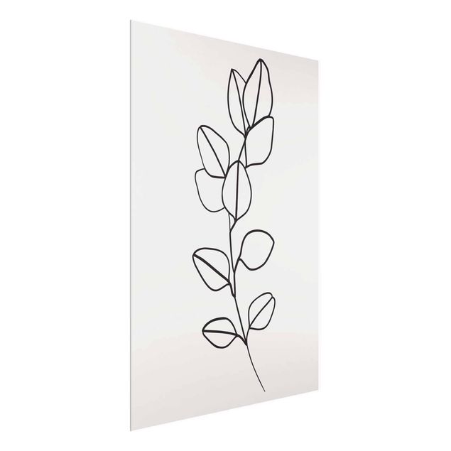 Quadri in vetro con fiori Line Art - Ramo di foglie in bianco e nero