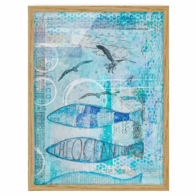 Quadri shabby Collage colorato - Pesce blu