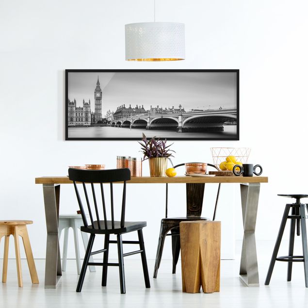 Quadri con cornice in bianco e nero Il ponte di Westminster e il Big Ben