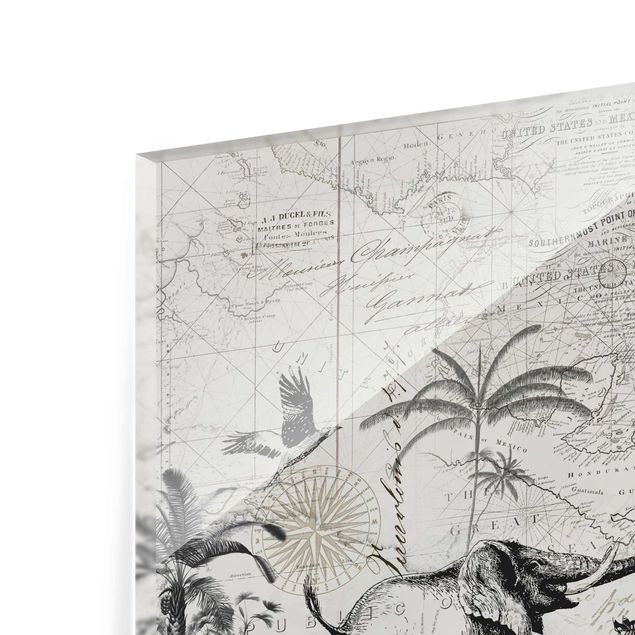 Quadri moderni bianco e nero Collage vintage - Mappa esotica