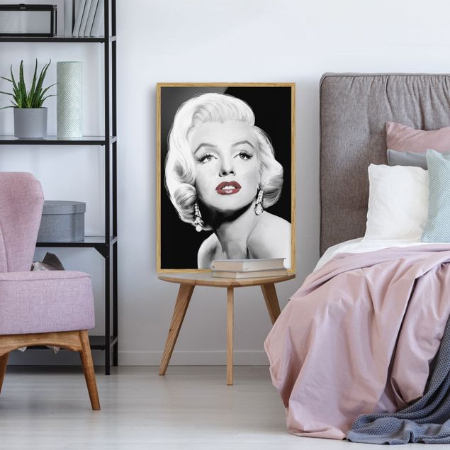 Quadri moderni bianco e nero Marilyn con gli orecchini