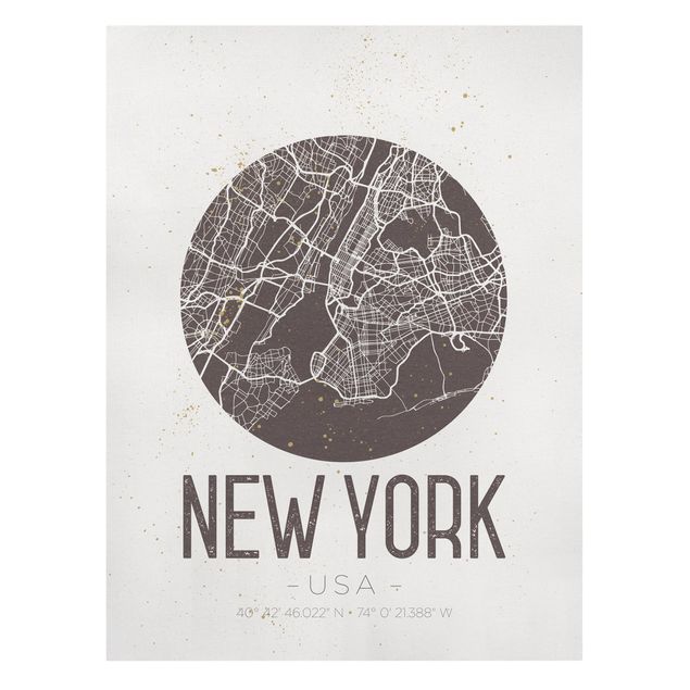 Quadro mappamondo Mappa di New York - Retrò