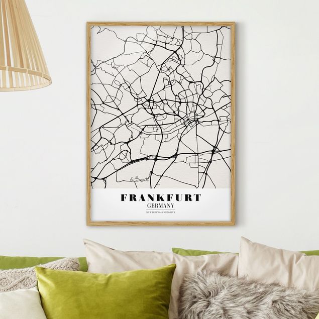 Quadri con cornice con mappamondo Mappa di Francoforte - Classica