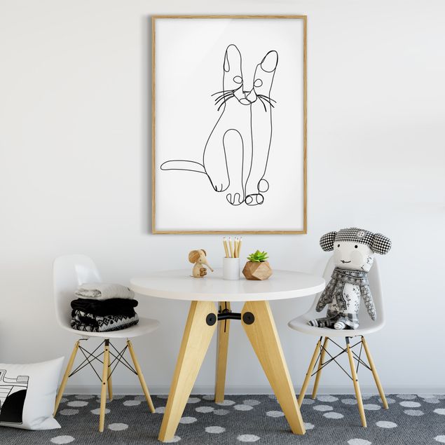 Quadri con cornice con animali Line Art - gatto