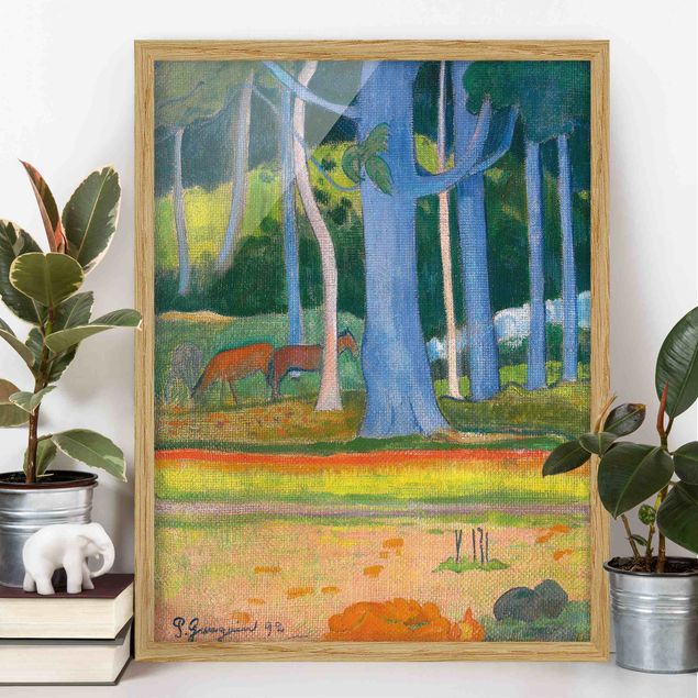 Stampe quadri famosi Paul Gauguin - Paesaggio con tronchi d'albero blu