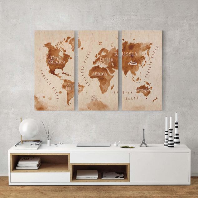 Quadro planisfero Mappa del mondo Acquerello Beige Marrone