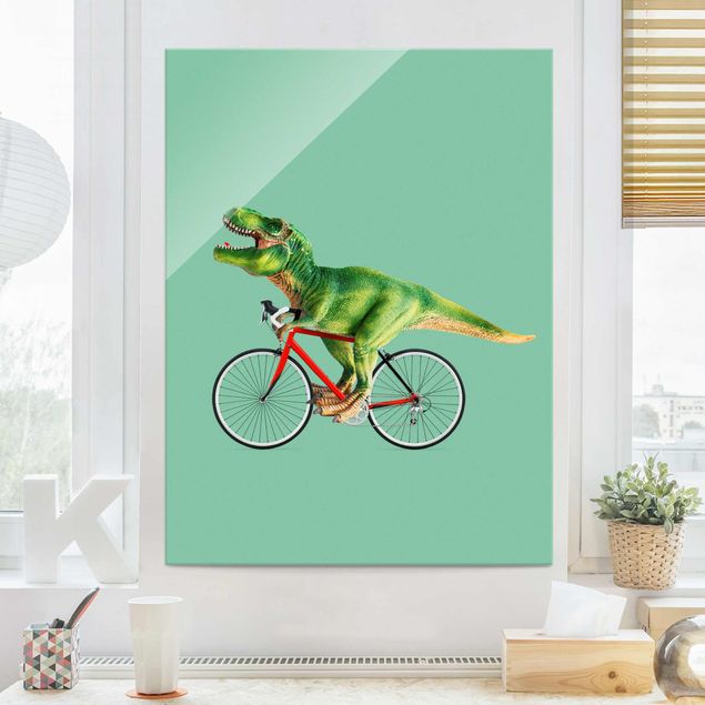 Glas Magnetboard Dinosauro con bicicletta