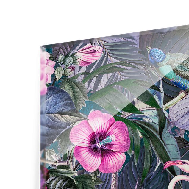 Quadri stampe Collage colorato - Fenicotteri rosa nella giungla