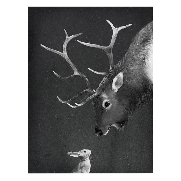 Quadri in bianco e nero Illustrazione - Cervo e Coniglio Disegno in bianco e nero