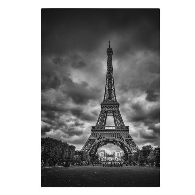 Quadri città Torre Eiffel davanti alle nuvole in bianco e nero