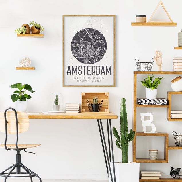 Quadri con cornice con frasi Mappa della città di Amsterdam - Retrò