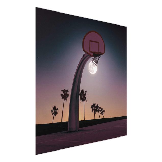 Quadri sfondo nero Pallone da basket con luna