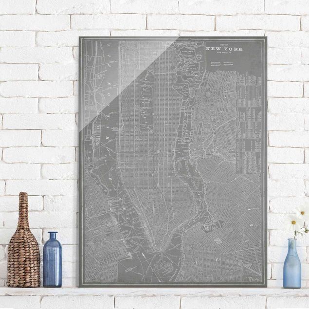 Quadri in vetro New York Mappa vintage New York Manhattan