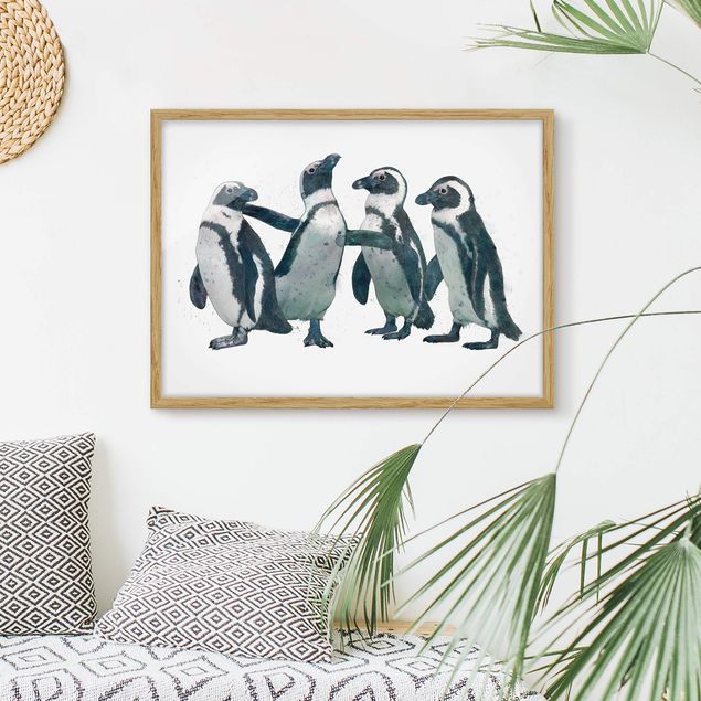 Quadri con cornice in bianco e nero Illustrazione - Pinguini Acquerello Bianco e Nero
