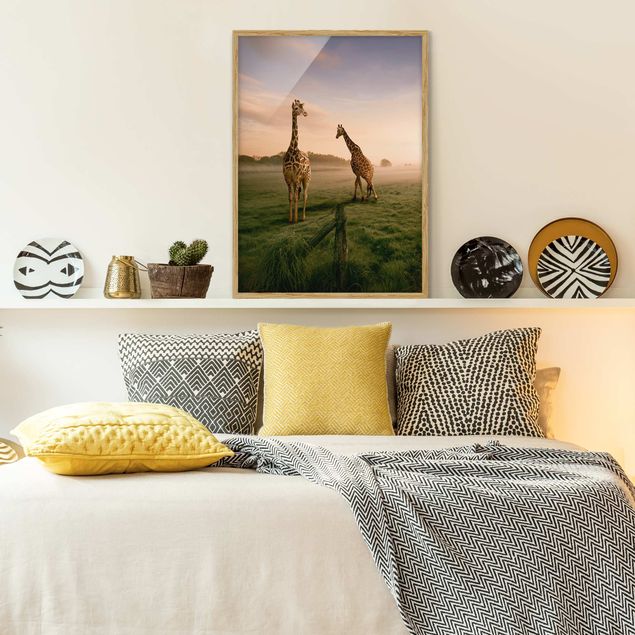 Quadri con cornice con paesaggio Giraffe surreali