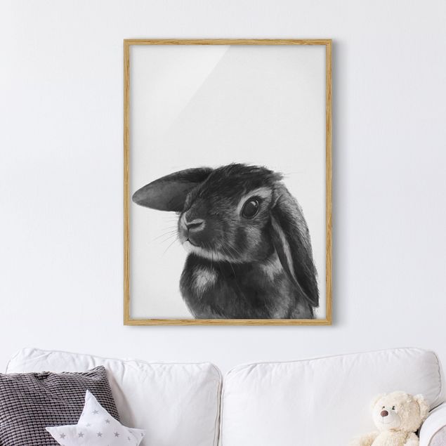 Quadri con cornice in bianco e nero Illustrazione - Coniglio - Disegno in bianco e nero