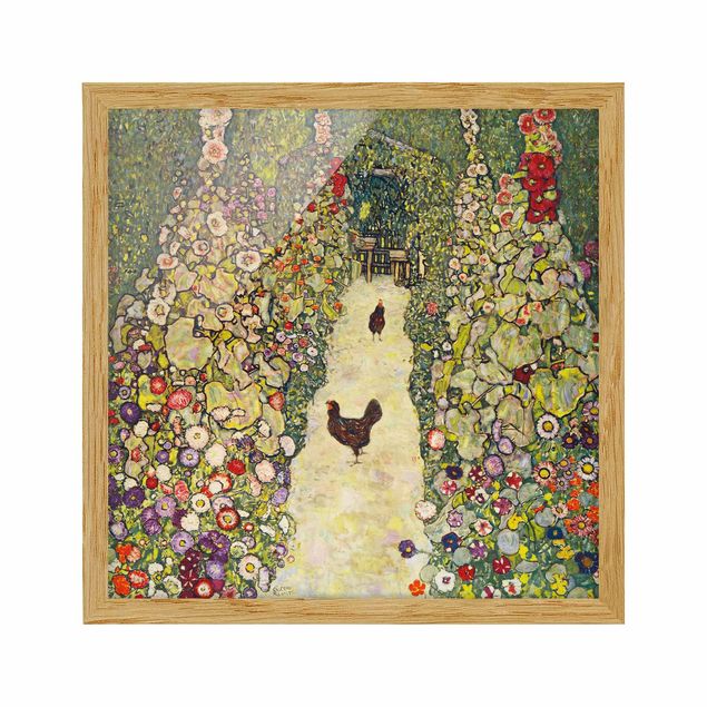 Quadri con cornice con fiori Gustav Klimt - Sentiero del giardino con galline