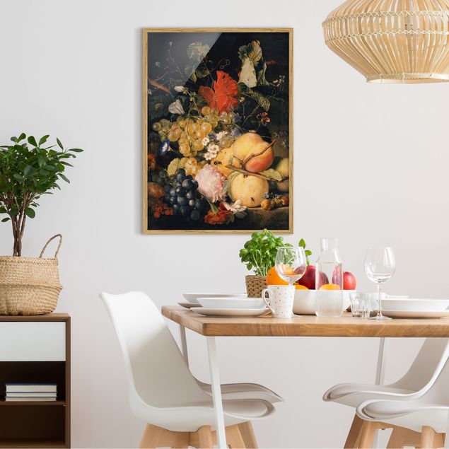 Quadro moderno Jan van Huysum - Frutta, fiori e insetti