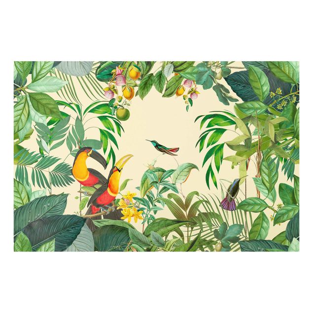 Quadro colorato Collage vintage - Uccelli nella giungla