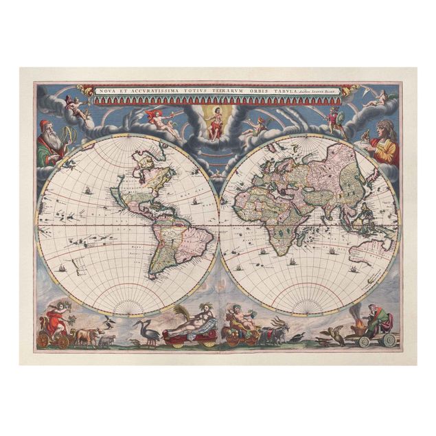 Stampa su tela Mappa storica del mondo Nova Et Accuratissima del 1664
