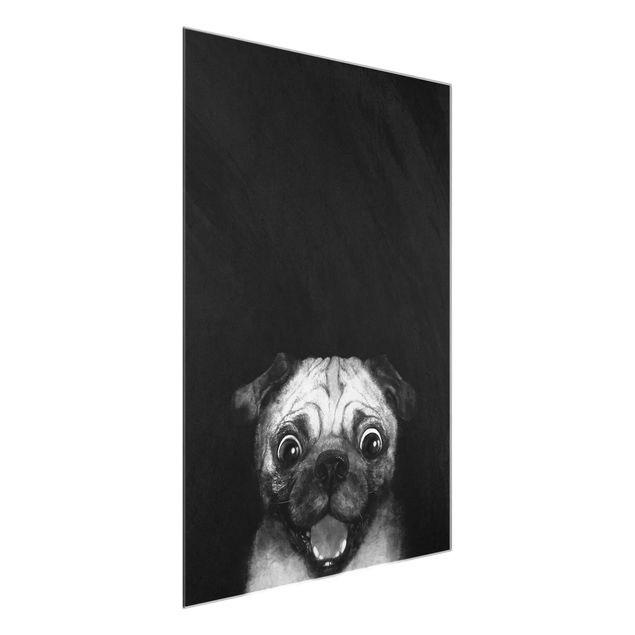 Quadri in vetro riproduzioni Illustrazione - cane carlino pittura su bianco e nero