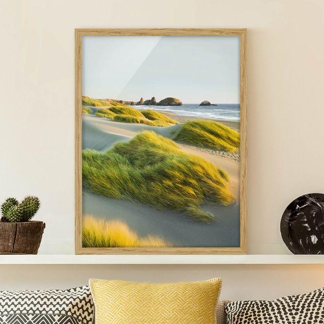 Quadri con cornice con spiaggia Dune ed erbe sul mare